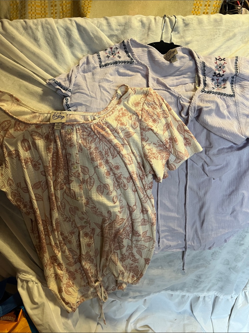 TWO Boho Floral Tie-Hem Women’s Top - Cream with Rust Print